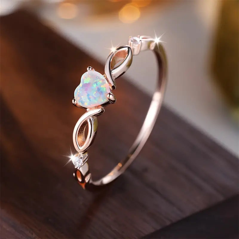 Shining Opal In Heart Sterling Silver Ring