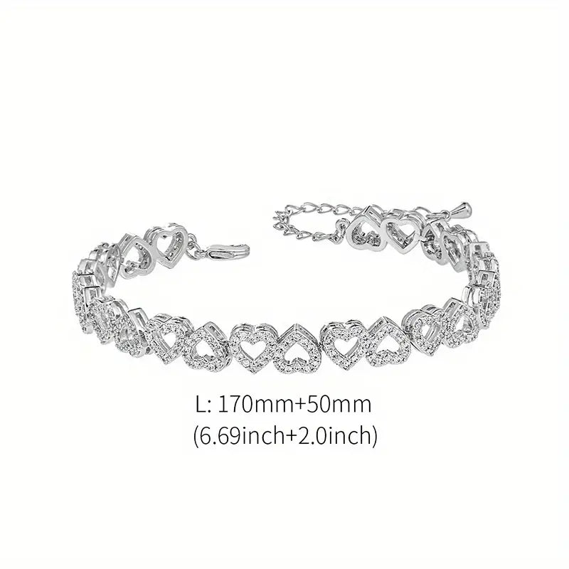 Elegant Shining Cubic Zirconia Heart Bracelet